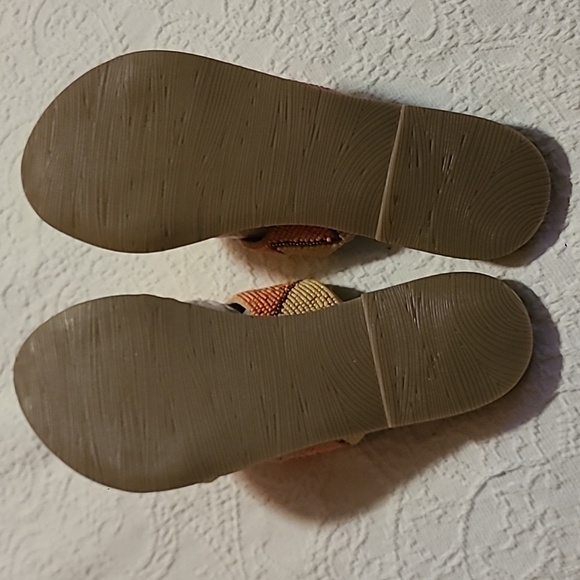 ROAN. LEATHER Bohemian Tan and Orange Sandals with Geometric Straps NWOT - Picture 5 of 6